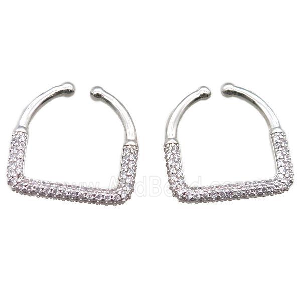 copper clip earring paved zircon, platinum plated