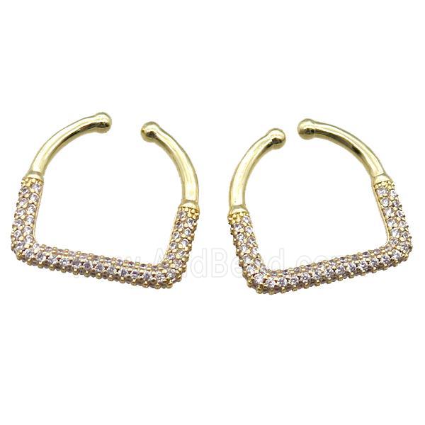 copper clip earring paved zircon, gold plated