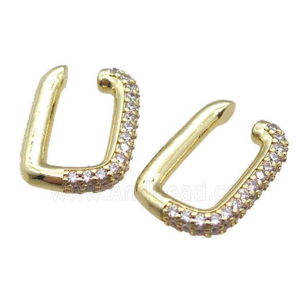 copper clip earring paved zircon, gold plated