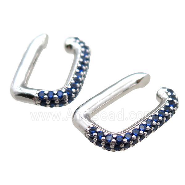 copper clip earring paved zircon, platinum plated