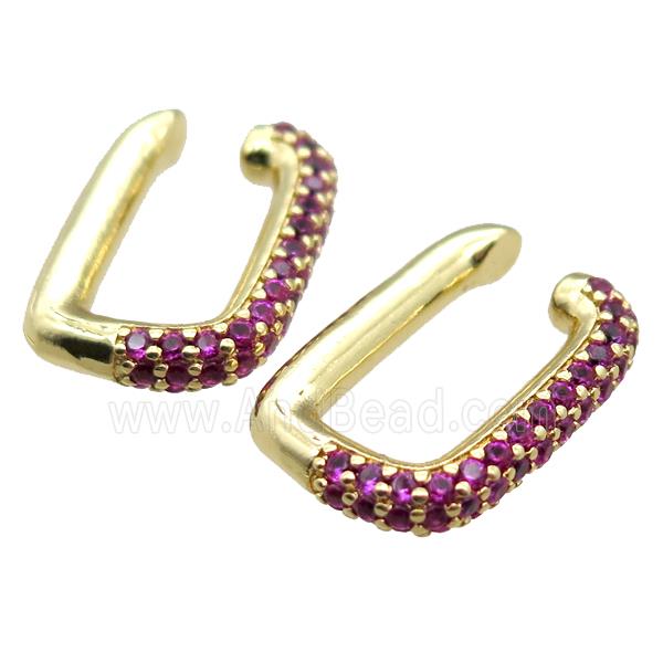 copper Clip Earrings paved zircon, gold plated
