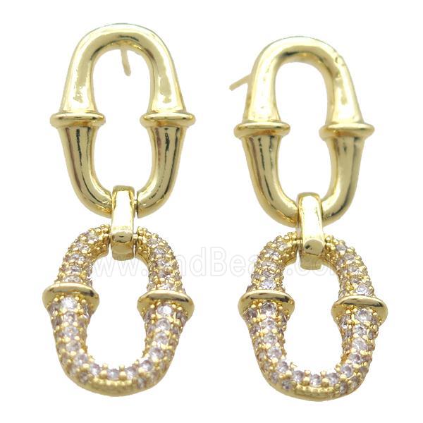 copper Stud Earring paved zircon, gold plated