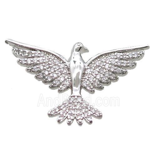 copper hawk pendant paved zircon, platinum plated