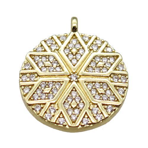 copper circle pendant paved zircon, gold plated