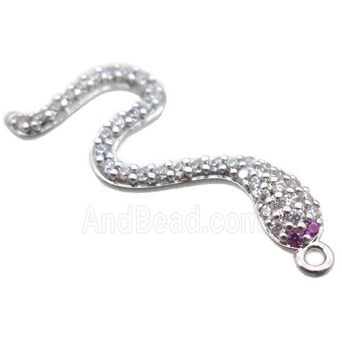 copper snake pendant paved zircon, platinum plated