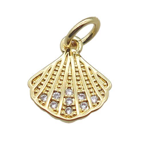 copper shelled pendant paved zircon, gold plated
