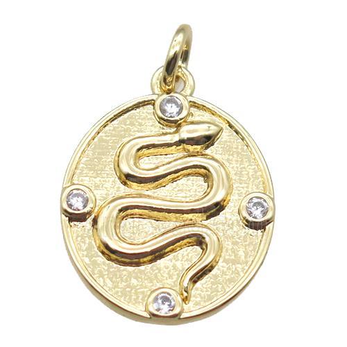 copper snake pendant paved zircon, gold plated