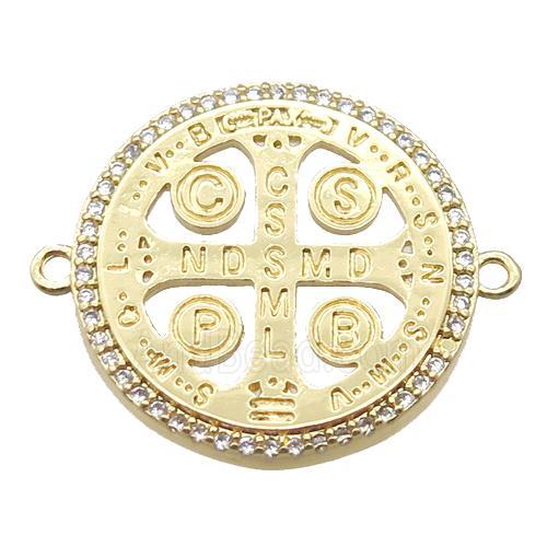 copper circle connector paved zircon, gold plated
