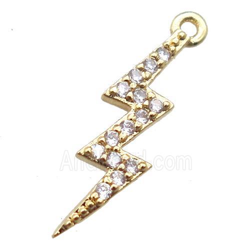 copper lightning pendant paved zircon, gold plated
