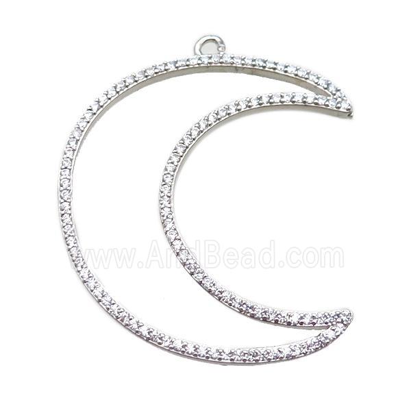 copper moon pendant paved zircon, platinum plated