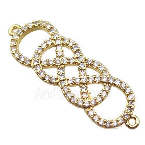 copper double infinity connector paved zircon, gold plated