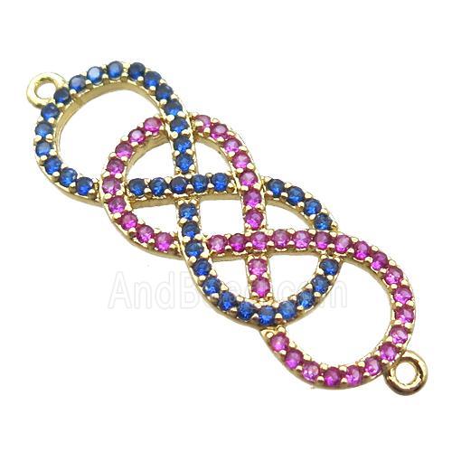 copper double infinity connector paved zircon, gold plated