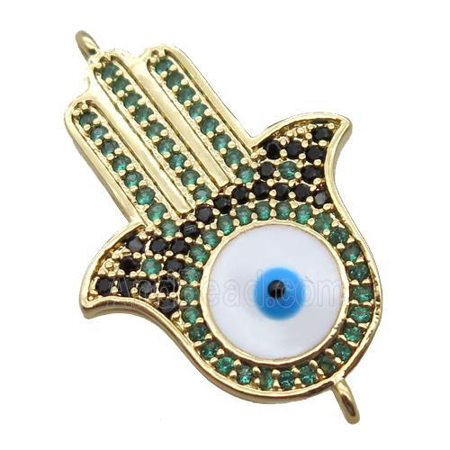 copper hamsahand connector paved zircon, gold plated