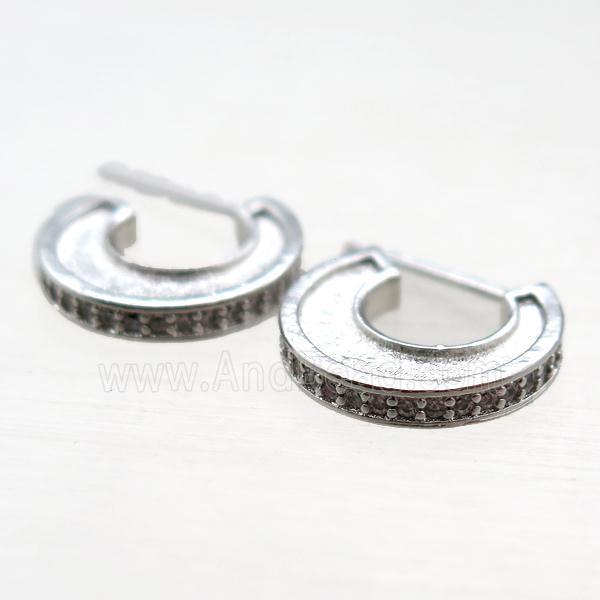 copper stud Earring paved zircon, platinum plated