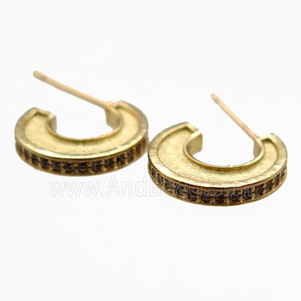 copper stud Earring paved zircon, gold plated