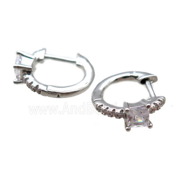 copper Latchback Earrings paved zircon, platinum plated