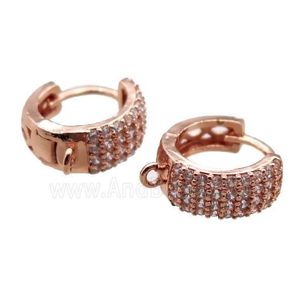 copper Hoop Earrings paved zircon, rose gold