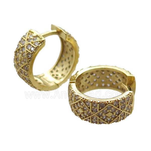 copper Hoop Earrings paved zircon, gold plated