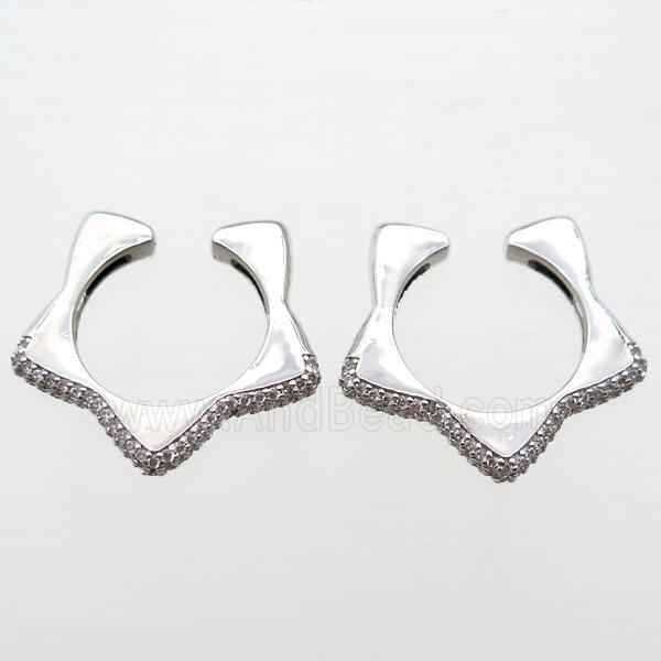 copper Clip Earrings pave zircon, star, platinum plated