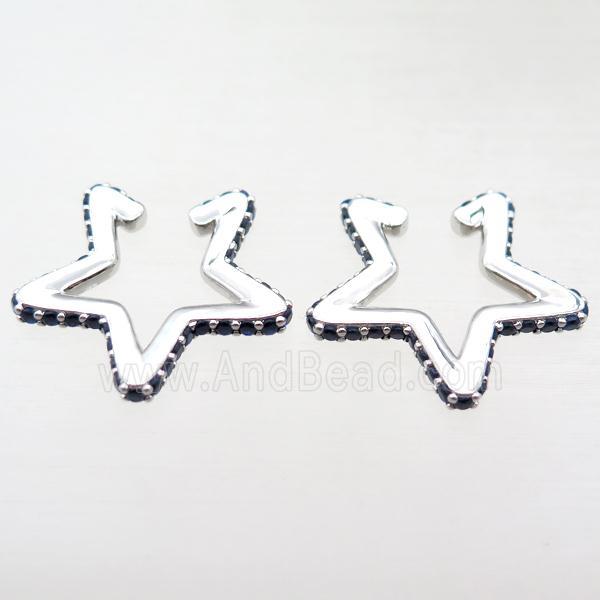 copper Clip Earrings pave zircon, star, platinum plated