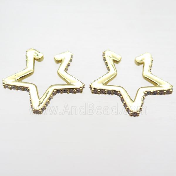 copper Clip Earrings pave zircon, star, gold plated
