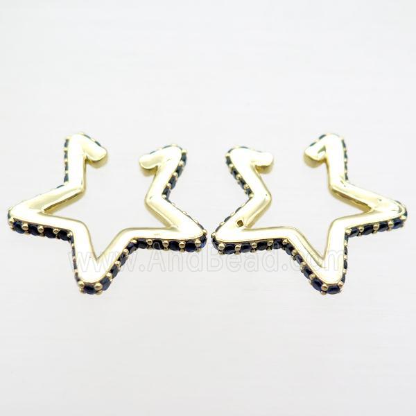 copper Clip Earrings pave zircon, star, gold plated