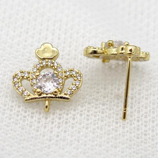 cocopper crown Studs Earrings paved zircon, gold plated