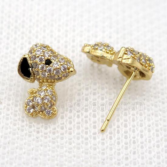 copper Studs Earrings paved zircon, dog, gold plated