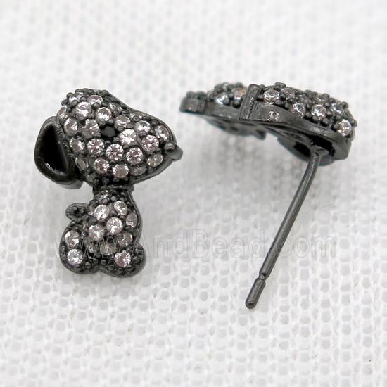 copper Studs Earrings paved zircon, dog, black plated