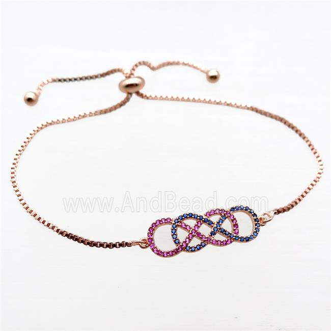 copper Adjustable bracelet paved zircon, infinity, rose gold