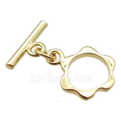 copper toggle clasp, flower, gold plated
