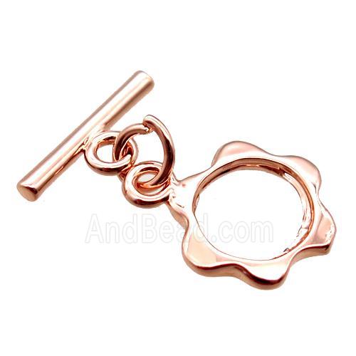 copper toggle clasp, flower, rose gold