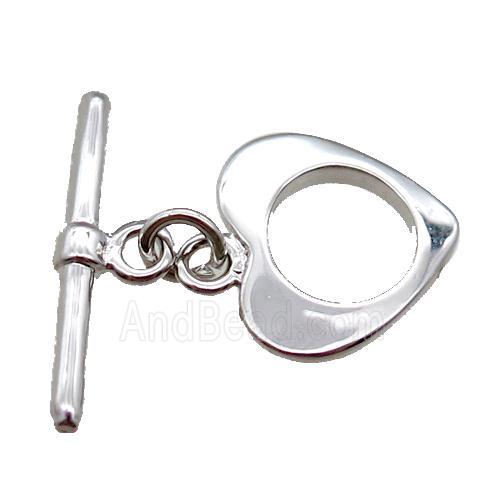 copper toggle clasp, heart, platinum plated