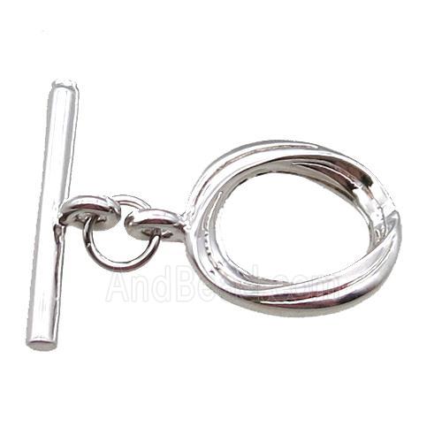 copper toggle clasp, oval, platinum plated