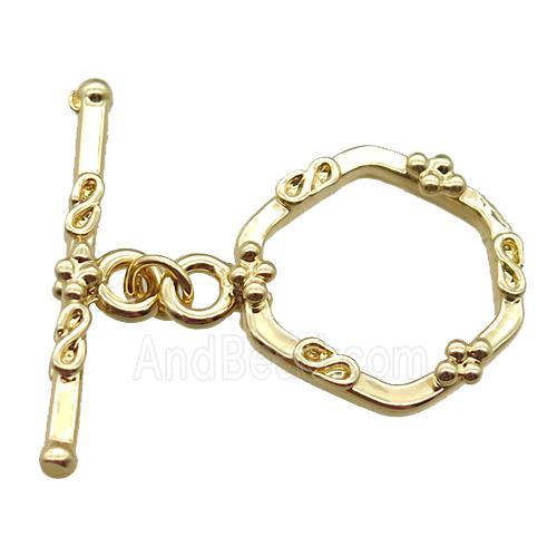 copper toggle clasp, hexagon, gold plated