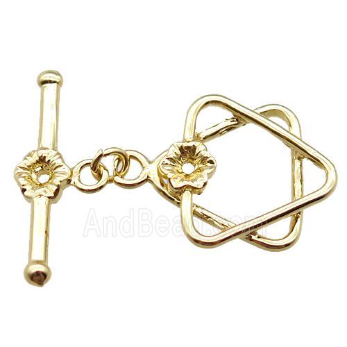 copper toggle clasp, david star, gold plated