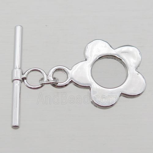 copper toggle clasp, flower, platinum plated