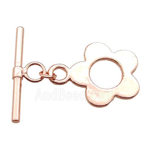 copper toggle clasp, flower, rose gold
