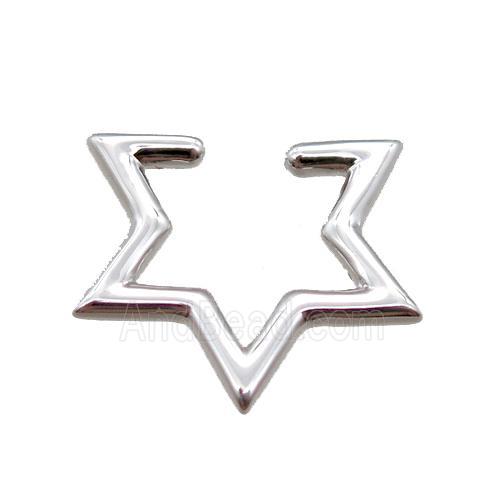 copper clip Earrings, star, platinum plated