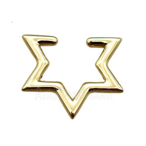 copper clip Earrings, star, gold plated
