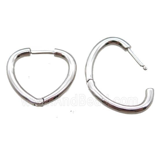 copper Latchback Earrings, heart, platinum plated