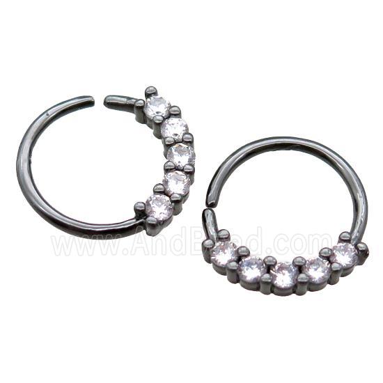copper hoop Earrings pave zircon, circle, black gunmetal plated