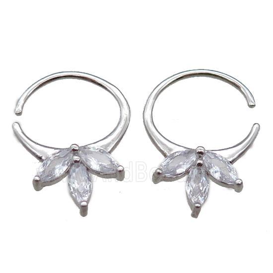 copper hoop Earrings pave zircon, circle, platinum plated