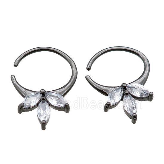 copper hoop Earrings pave zircon, circle, black plated