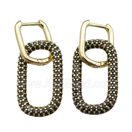 copper Latchback Earrings pave zircon, oval, gold plated