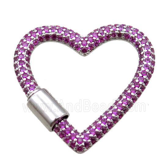 copper heart carabiner lock pendant paved zircon, screw, platinum plated