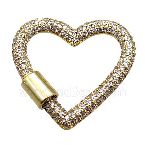 copper heart carabiner lock pendant paved zircon, screw, gold plated