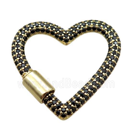 copper heart carabiner lock pendant paved zircon, screw, gold plated