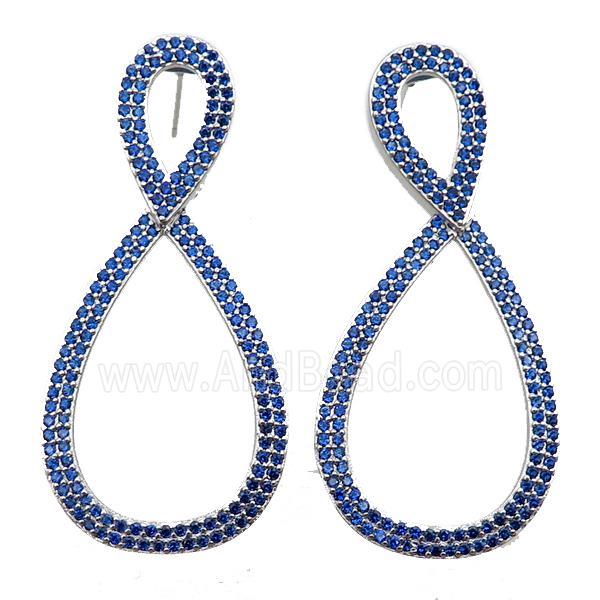 copper stud Earrings pave zircon, infinity, platinum plated