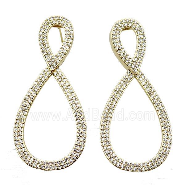 copper stud Earrings pave zircon, infinity, gold plated
